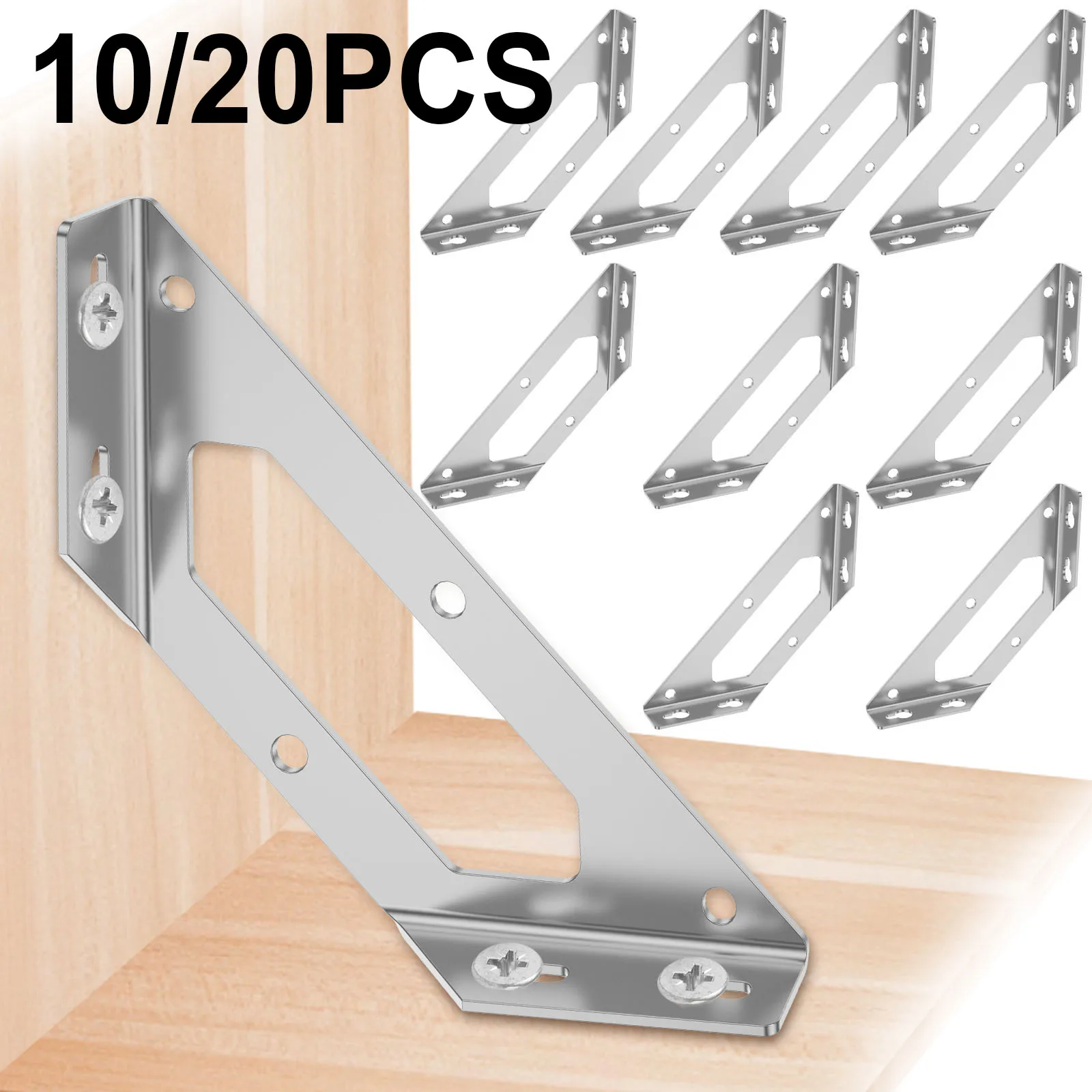 10/20PCS Triangle Corner Brace Universal Furniture Corner Connector Stainless Steel Corner Brace Heavy Duty Angle Shelf Brackets