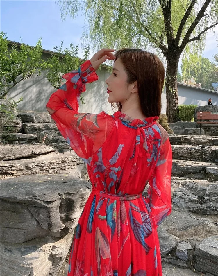 الصيف عطلة الشاطئ السفر فستان ماكسي البوهيمي الأمومة صورة تبادل لاطلاق النار ألابية موضة مسلم فضفاض الشيفون فستان طويل شاطئ البحر #6