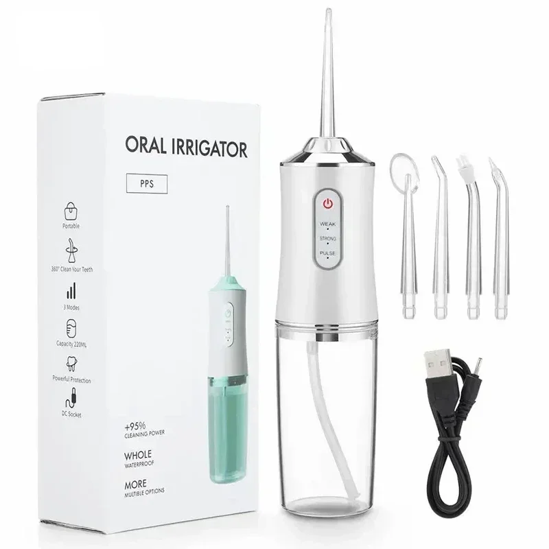 Orale Irrigator Draagbare Dentale Water Flosser Usb Oplaadbare Waterjet Floss Tand Pick 4 Jet Tip 220Ml 3 Modi Tanden Reiniger