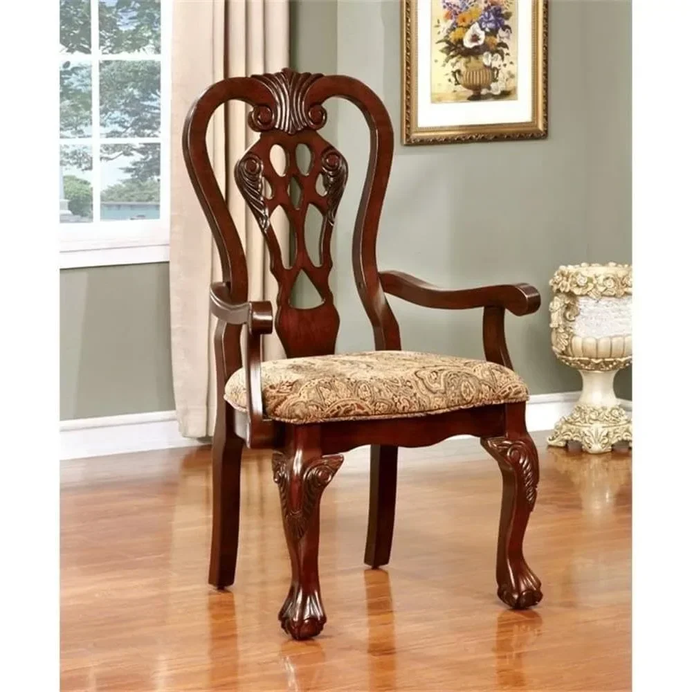 42'' Dining Chair Set of 2 with Cabriole Legs, Padded Fabric Seat Cushions, Traditional  Solid Wood Dining Chair