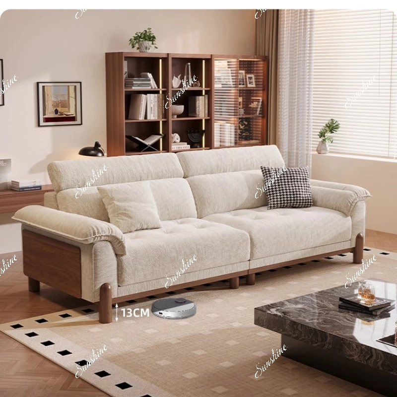 Japanese log style small apartment living room straight row simple modern solid wood sofa
