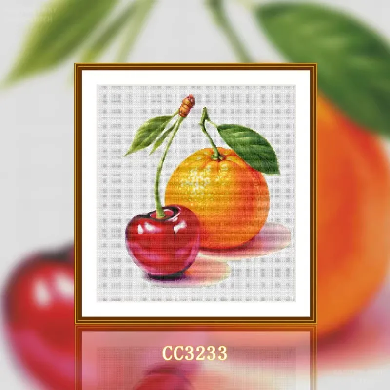 

Набор для вышивания крестиком CC3233: Вишни и апельсины, 14CT, 16CT, 18CT, набор для рукоделия, вышивка
