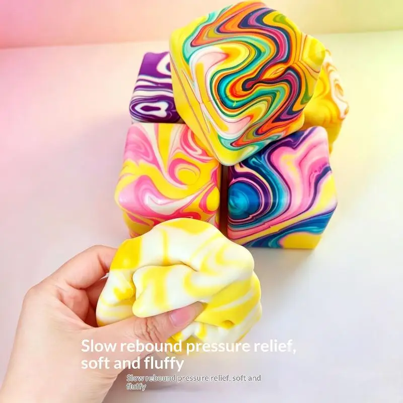Colorful Marble Cheese Square Cube Squeeze Fidget Toy Slow Rebound Stress Relief Sensory Toy