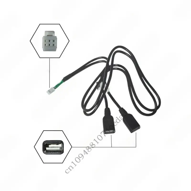 Two USB-A Female Car Radio Adapter Cable with 6 Pin Plug, 80 Harness for Select Media Head Unit Wiring Access and