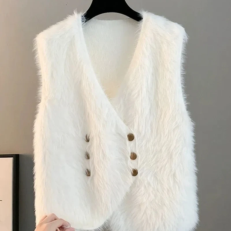 Vest Knitted Cardigan Spring and Autumn New Style Imitation Mink Fleece Sweater Women\'s Tank Top Loose Outer Winter Shoulder