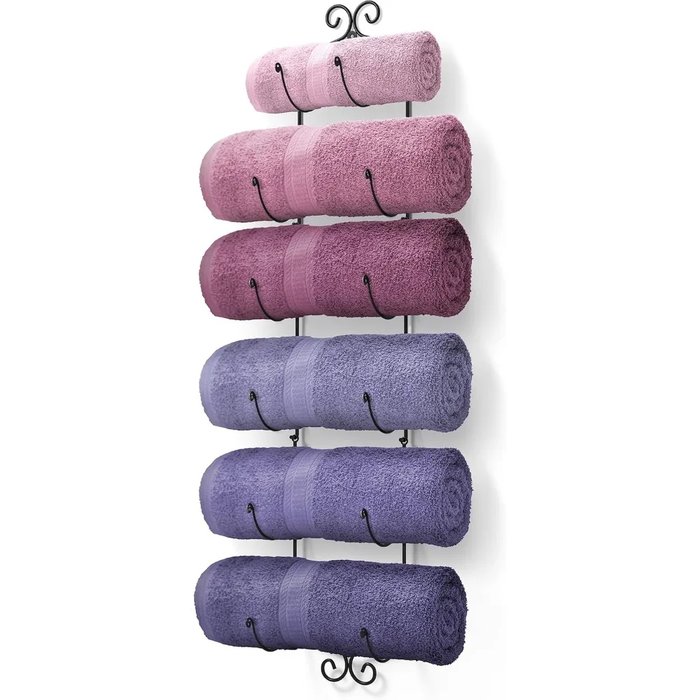 

Настенная металлическая вешалка для полотенец с 6-уровневым хранилищем для вина для ванной комнаты, кухни и многого другого - компактный дизайн