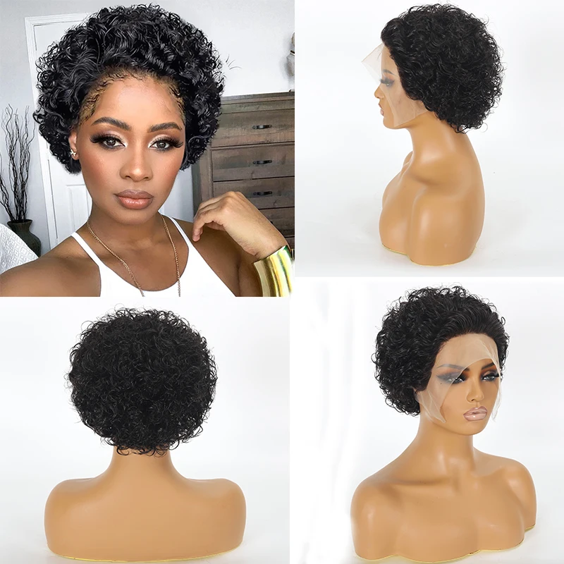 Cheap Pixie Cut Wig Human Hair Wigs for Black Women Curly Side Part Lace BOB Wig Clearance Perruque Cheveux Human Remy Hair