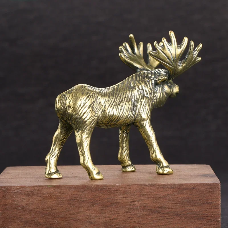 Solid Brass Elk Figurines Retro Animal Moose Small Statue Desk Ornament Tea Pet Table Decorations Crafts Accessories Child Gifts