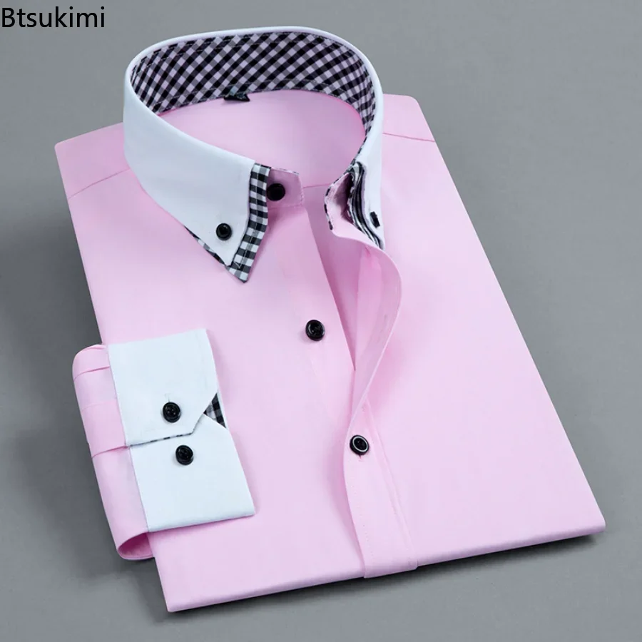 2024 camicia da uomo Non in ferro moda doppio strato manica lunga Business formale Regular Fit Office Camisa Social Shirts Male