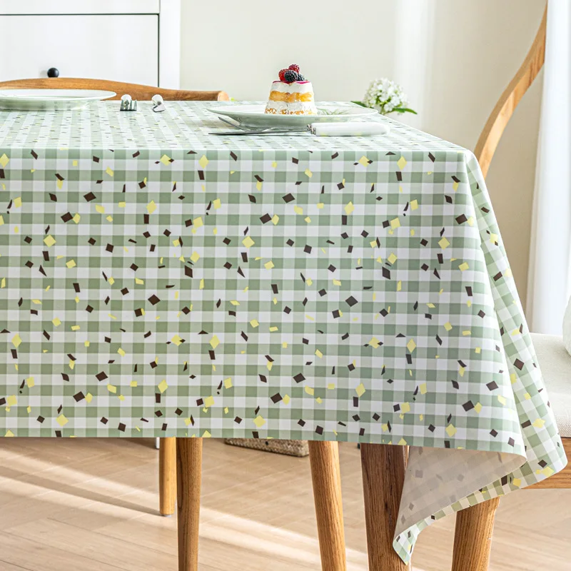 

Simple PU Rectangle Plaid Tablecloth Waterproof Oil-Resistant Dining Table Cover Cloth Disposable Decorative Tablecloths