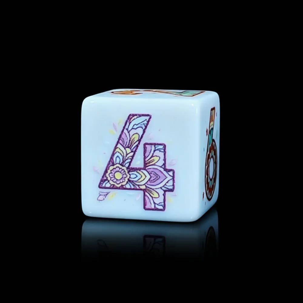 12Pcs Printed Mandala Floral D6 Dice 16mm White Acrylic Six Sided Colorful Boho Flower Pattern Dice For RPG DND Table Game Party view 3