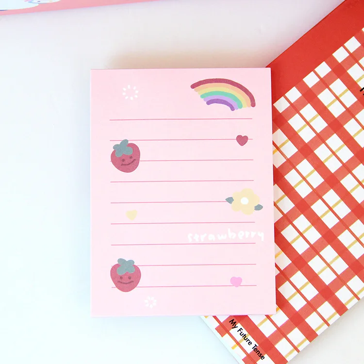 MINKYS 50 Sheets Kawaii Pink Strawberry Memo Note Pads Paper To Do List Journal Paperlaria DIY Material School Stationery