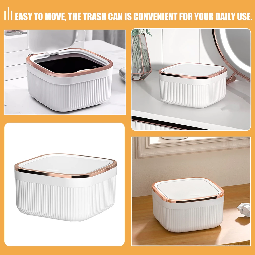 

Mini Wastebasket Small Trash Can Desk Rubbish Bin Desktop Garbage Push-type Lidded Office Countertop Waste Bucket Stylish Gold