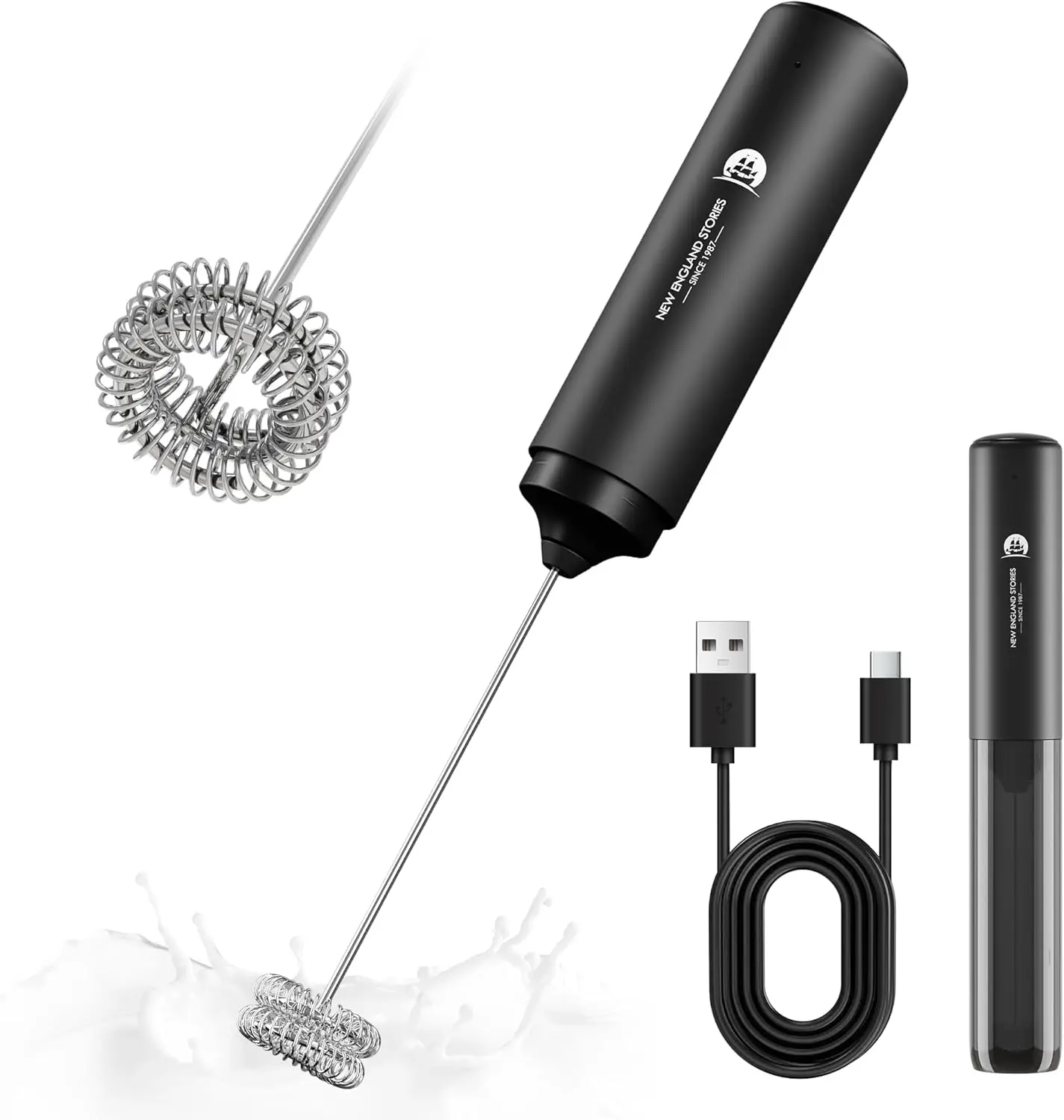 

Rechargeable Milk Frother, 2-IN-1 Dual Spring Whisk Electric Frother Wand for Coffee, Latte, Cappuccino, Hot Chocolate, Portable Drink Mixer