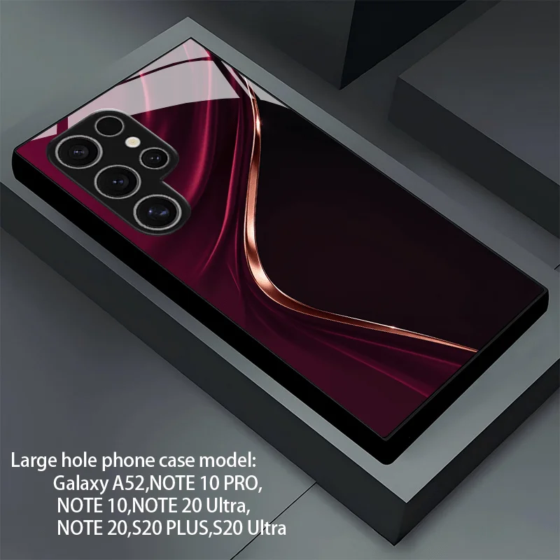 

Red wine-colored striped pattern TPU glass phone case, suitable for Samsung S26/S25/S24/S23/S22/S21/S20 and other models.