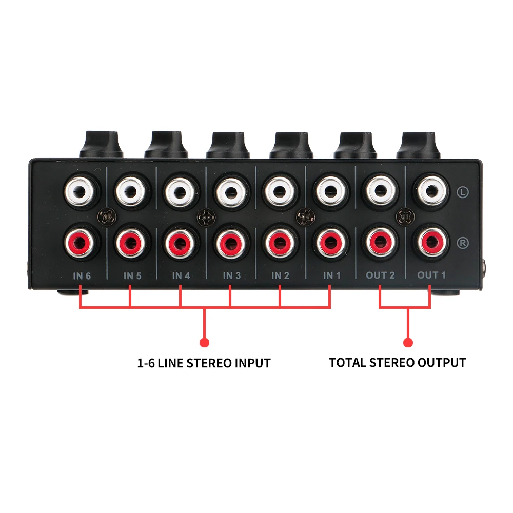 4 6 Channels Passive Stereo Mixer Mini Audio Mixer Portable Sound Mixer RCA Input Ultra Low Noise for Live Studio Recording