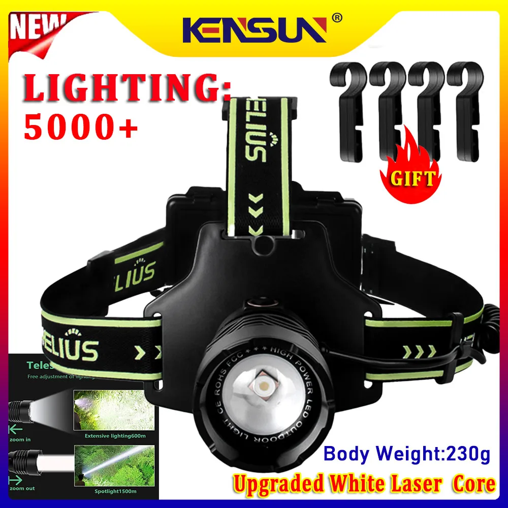 ハイパワースポットライト長距離ヘッドランプタイプc充電5つの照明モード手を振って誘導する懐中電灯出力キャンプ用