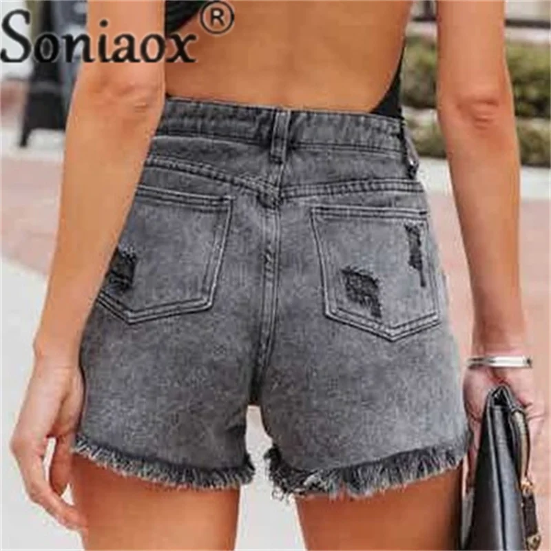 Fashion Tassel Chain Splicing Broken Holes Denim Shorts Women Streetwear Casual Three Quarter Pants Female Summer Straight Jeans