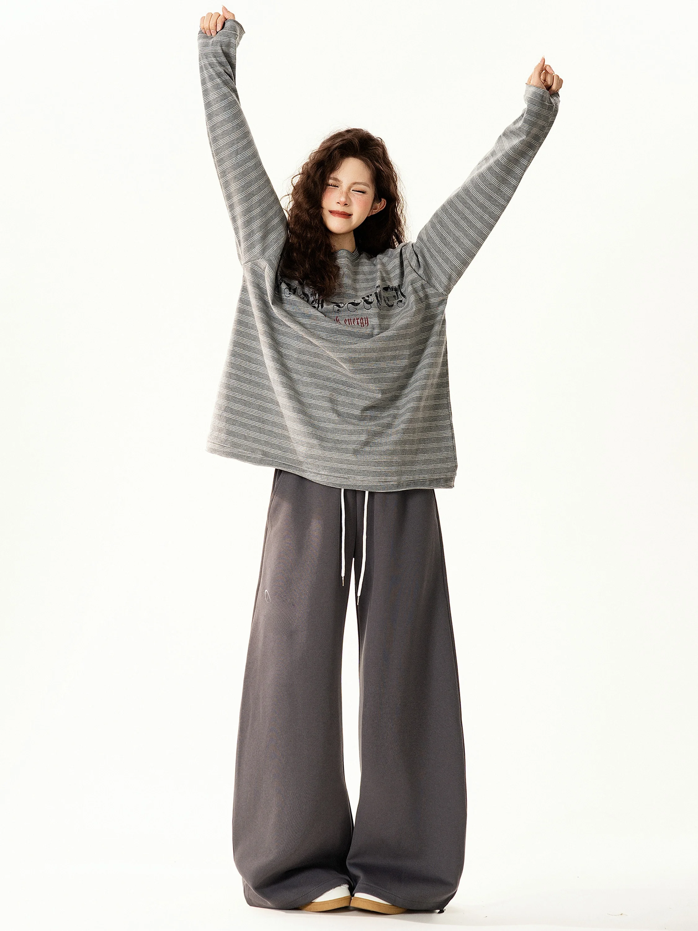 

Американская ретро-футболка в полоску с длинными рукавами, женская свободная повседневная универсальная футболка в уличном стиле, универсальный крой, весенний сезон