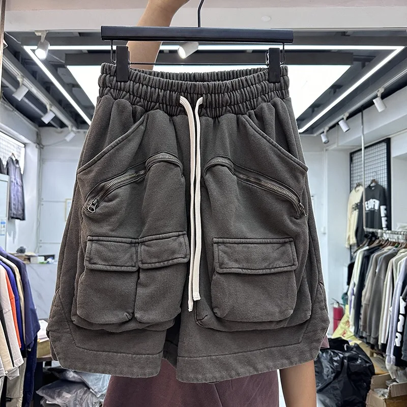 Multi-pocket zipper tactical overalls feature heavyweight shorts