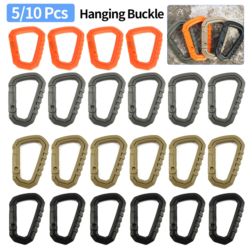 5/10 Pcs Plastic Snap Hook D-Shape Carabiner Tactical Molle Backpack Buckle Keychain Outdoor Camping Climbing Bags Accessories