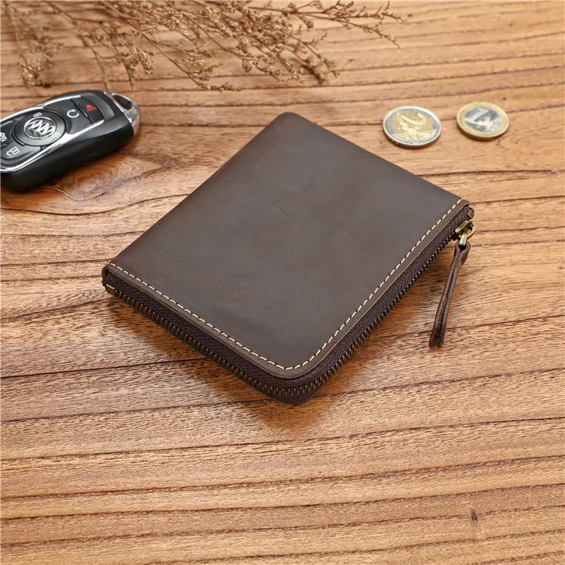 

Cow Leather Retro Wallet Men Short Zipper Wallets for Men Coin Purse Student Minimalist Wallet Ultra-thin Horizontal Purse