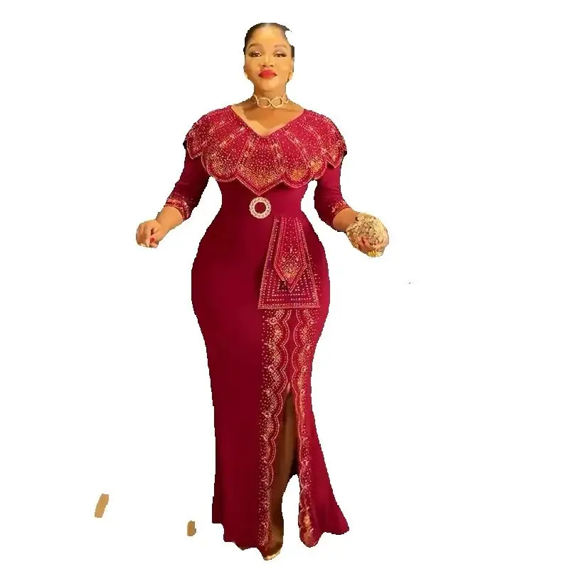 

Women's African Party Dress Dashiki Diamond Bodycon Long Elegant Muslim Wedding Evening Gown Outfit