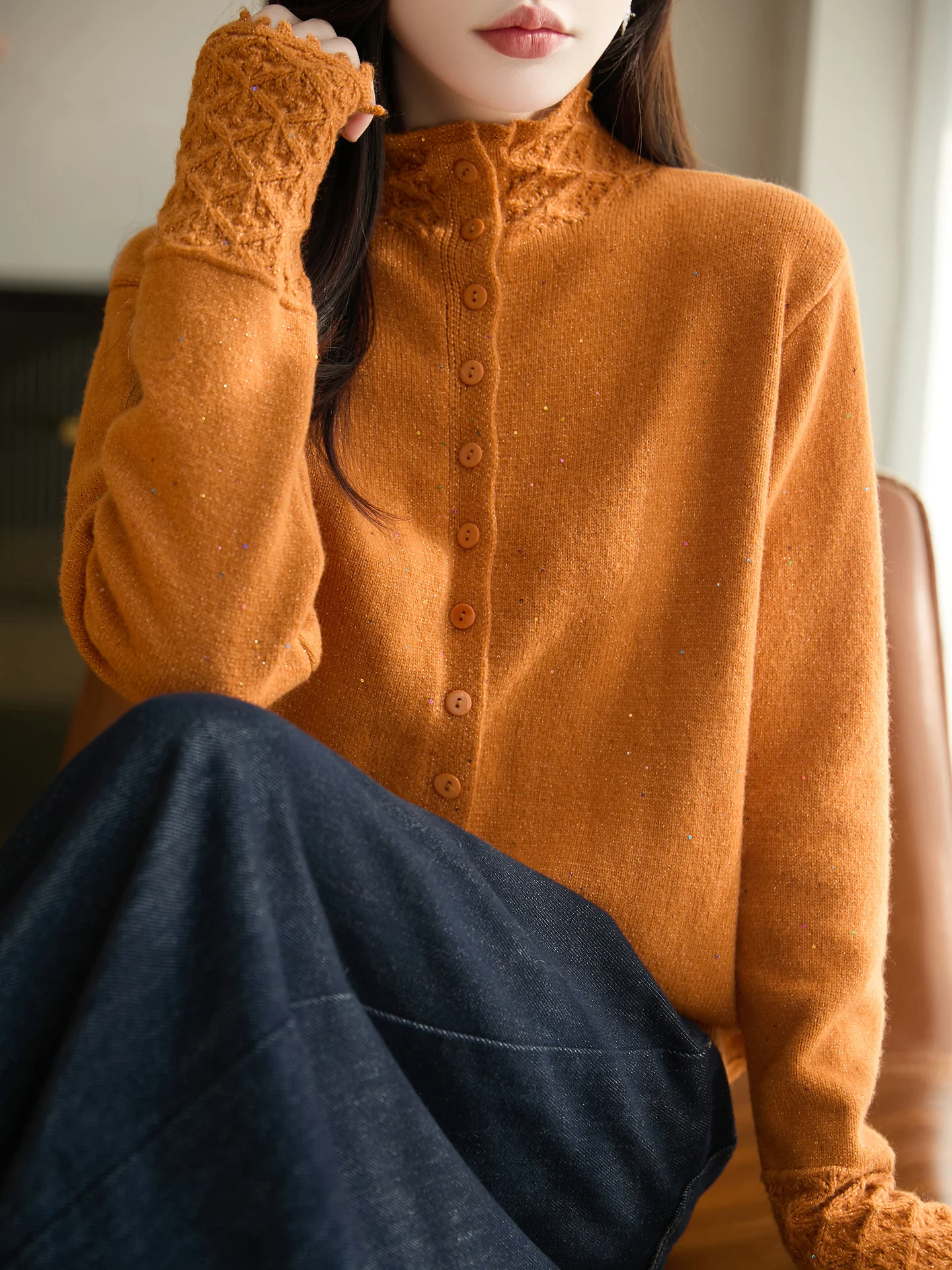 เสื้อคาร์ดิแกนไหมพรมถักลายดอกไม้ประดับเลื่อมแบบหลวมๆ สไตล์โรแมนติก สำหรับผู้หญิง ใส่ได้ทั้งฤดูใบไม้ร่วงและฤดูหนาว...