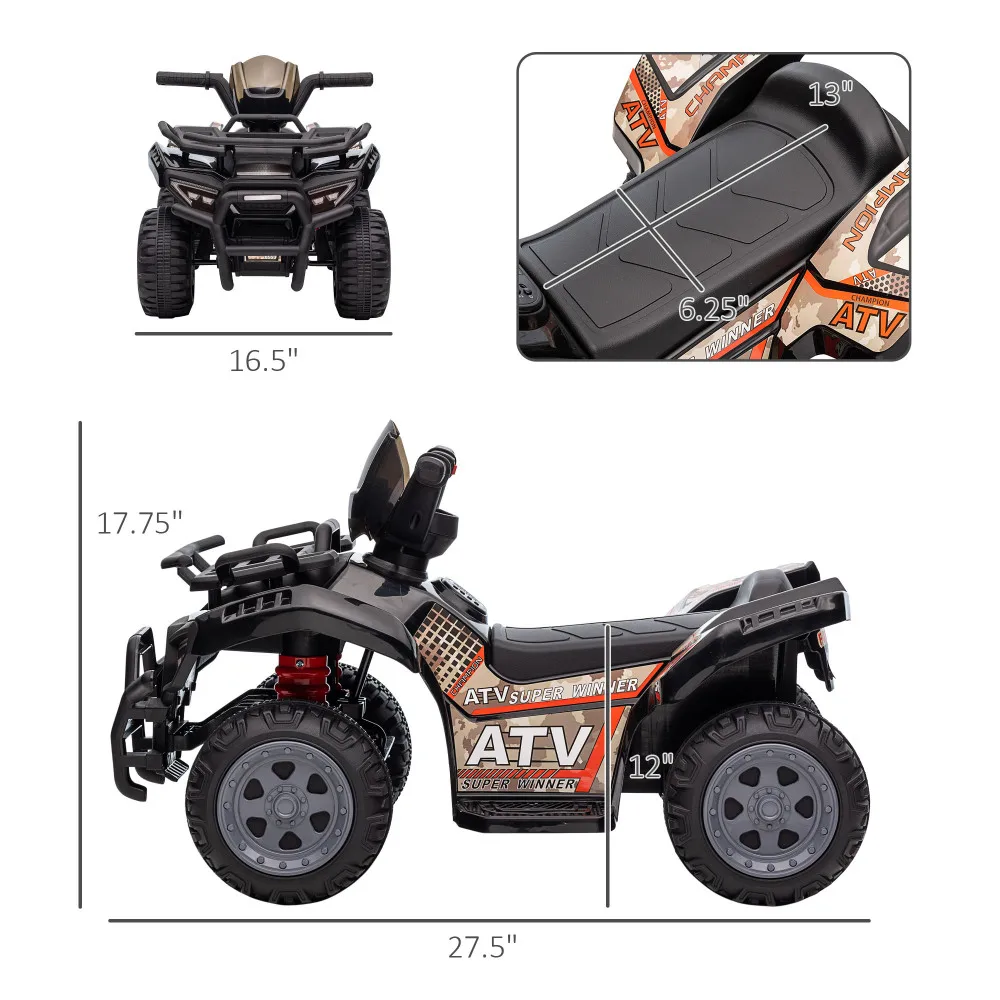 Kinder-ATV-Vierrad-Fahrt auf dem Auto, motorisiertes Quad, 6 V batteriebetriebenes elektrisches Quad mit Liedern für 18–36 Monate, Schwarz