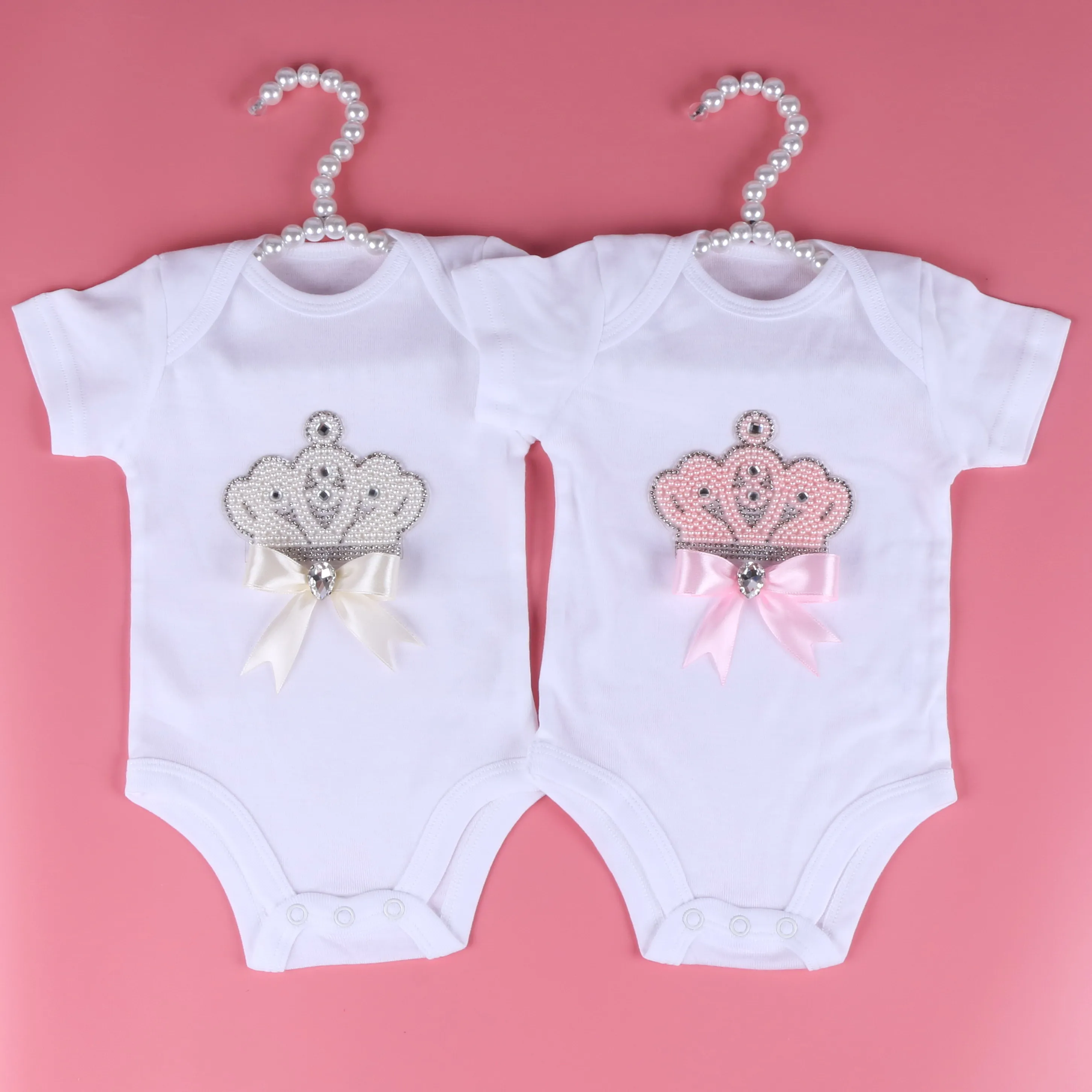 

Baby Girl Clothes Bebe Clothing Boy Newborn Infant Bodysuits Solid White Color Jumpsuit Rompers Crystal Crown Pattern New Design