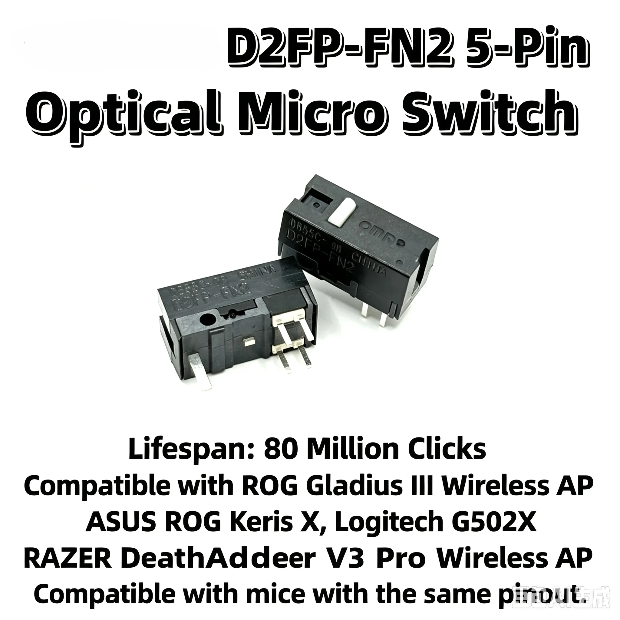 D2FP-FN2 Optical Micro Switch 70M Clicks for ASUS ROG Gladius III Keris Chakram X Gaming Mouse Button Replacement