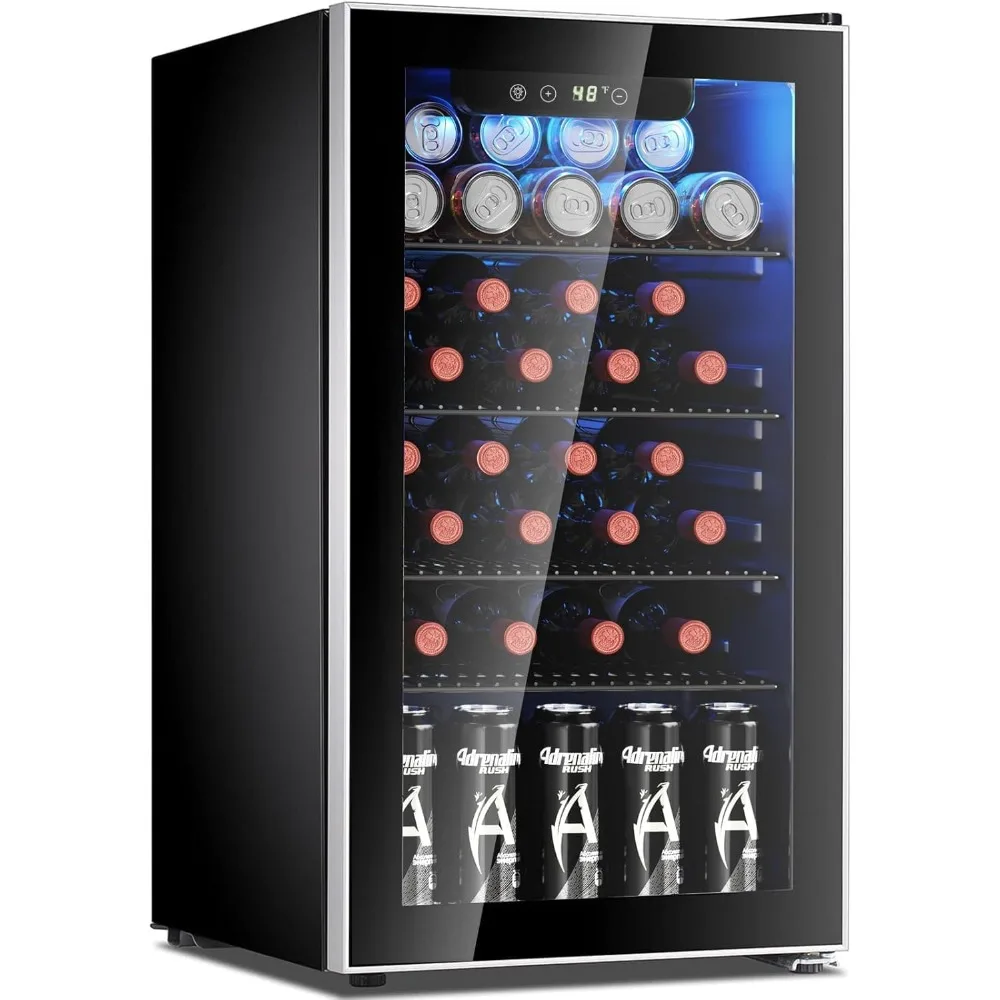 

26 Bottle 130 Can Wine Cooler/Cabinet Refrigerator Mini Wine Cellar Beer Soda Clear Glass Door Bar Fridge Quiet, Customized