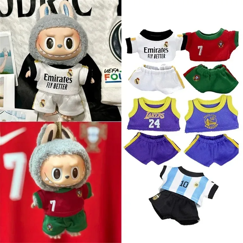 

15 17cm For Labubu Doll Sports Football Team Outfit Clohting T-Shirt Shorts Pants Canvas Shoes Set Clothes Sportswear Boy Toy