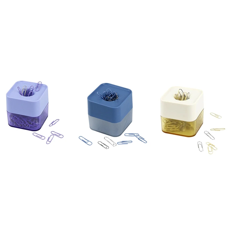

New Two-Color Paper Clips In Elegant Magnetic Frosted Square Clip Holder, 28Mm, 130 Clips Per Box Easy To Use (Purple)