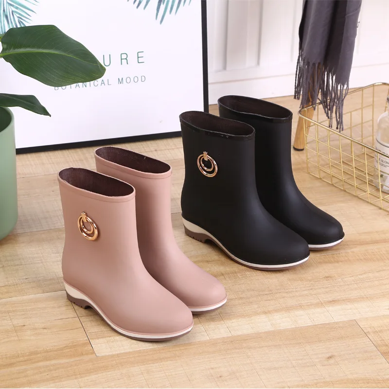 Women\'s Ankle Rain Boots Ladies Waterproof Rubber Shoes Woman Non-slip Galoshes Garden Water Shoes Wellies for Women Rubber Boot