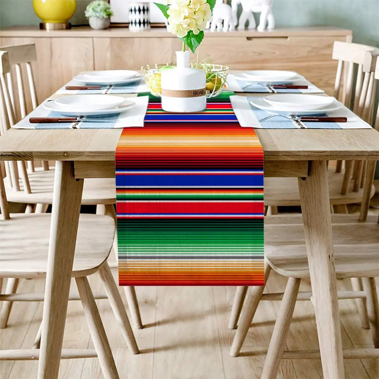 Mexican Salsa Stripes Linen Table Runner Dresser Scarves Decor Reusable Kitchen Dining Table Runner Holiday Party Table Decor