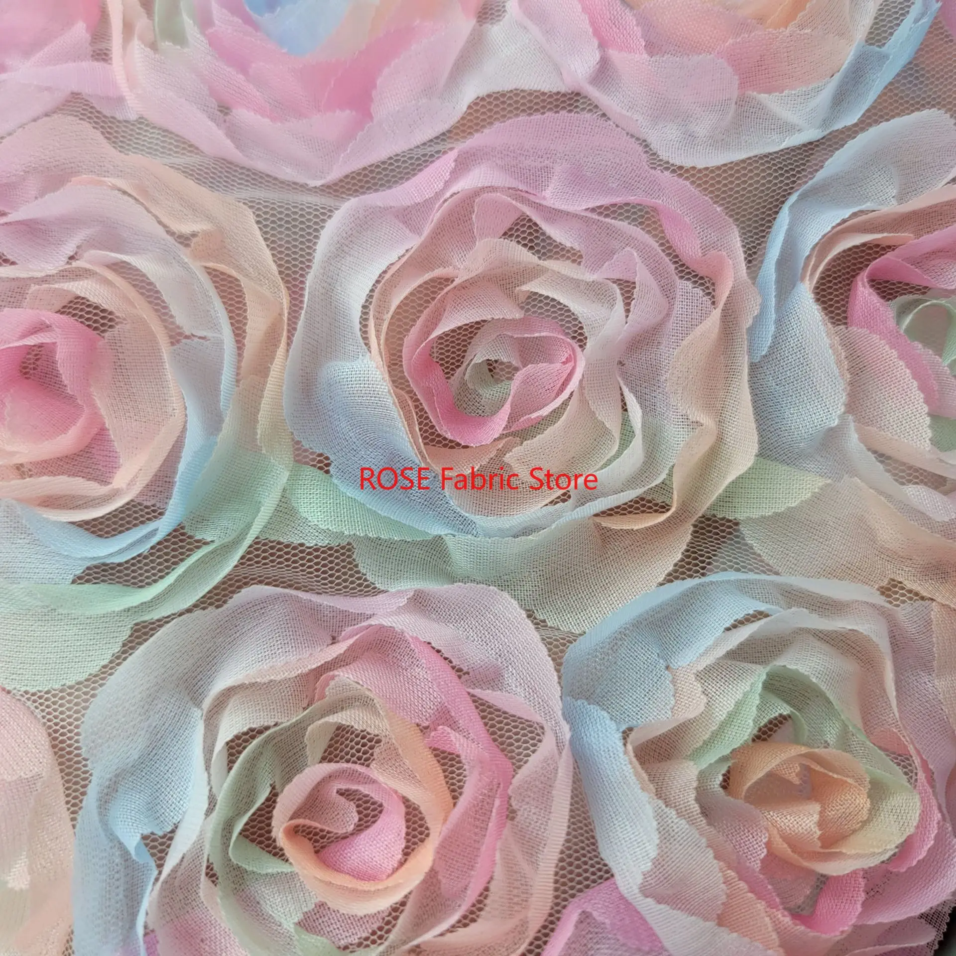 Tissu en Tulle brodé Rose dégradé 3D, 1 yard, robe en dentelle, vêtements de scène, bricolage, couture, tissu de styliste