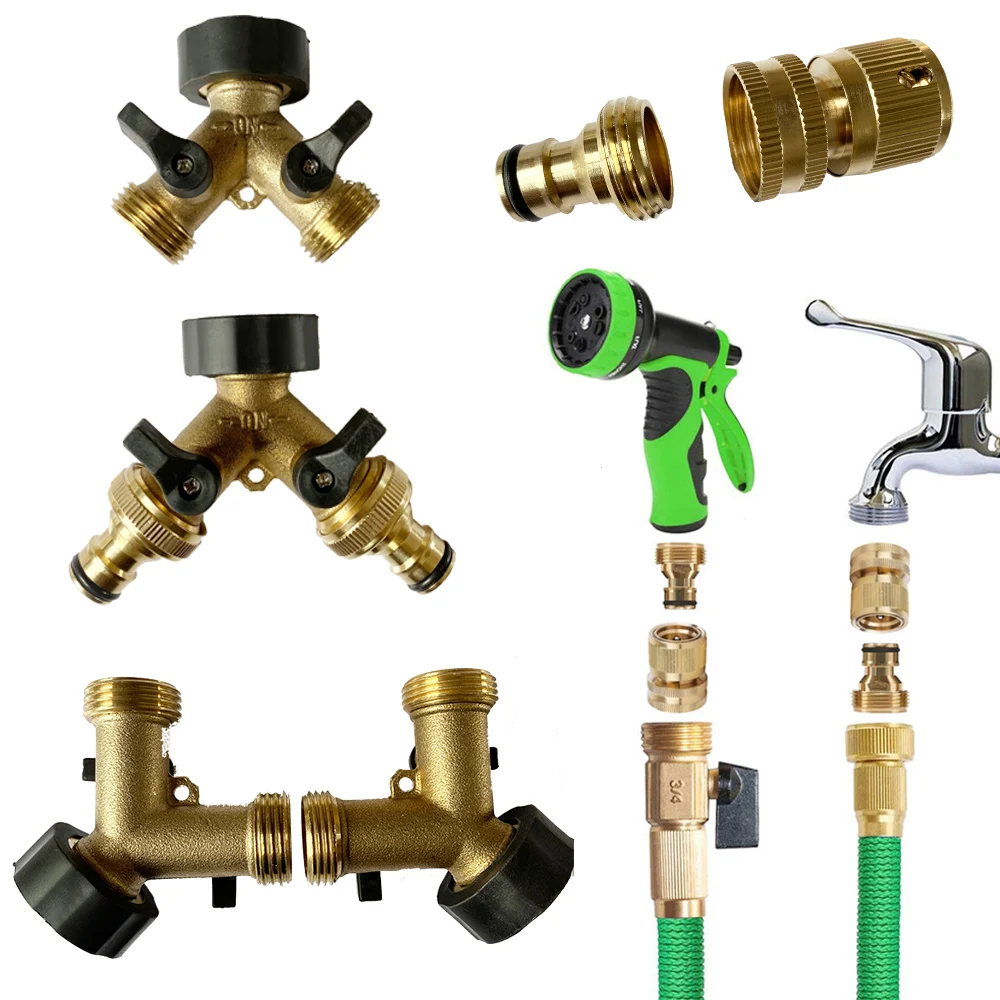 Quick Water Connectors Brass 2-way Garden Tap Female 3/4 Y Irrigation Valve Waterstop Bibcocks Garden Hose Splitters Fitting