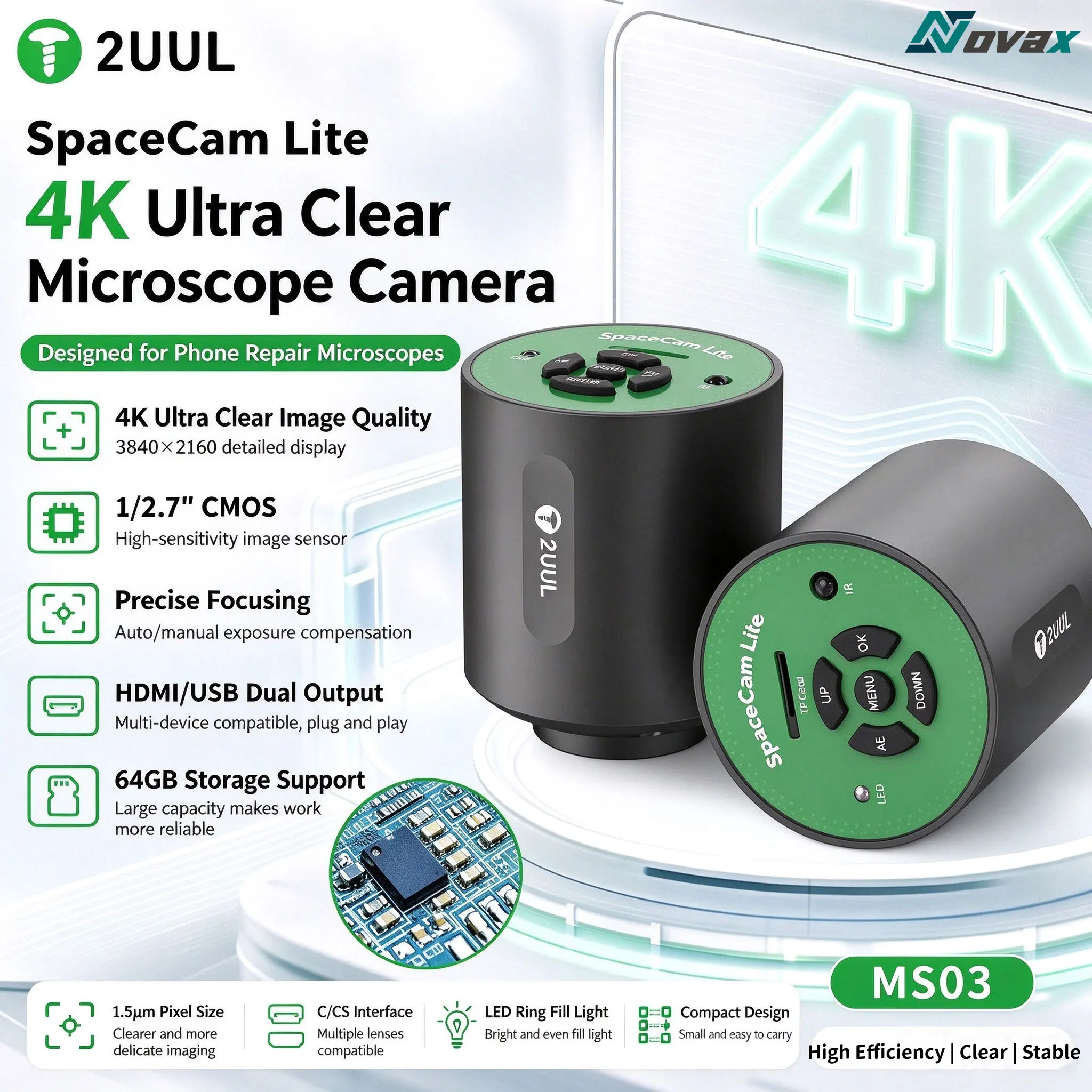 2UUL MS03 SpaceCam Lite 4K Microscope Camera 1/2.7 