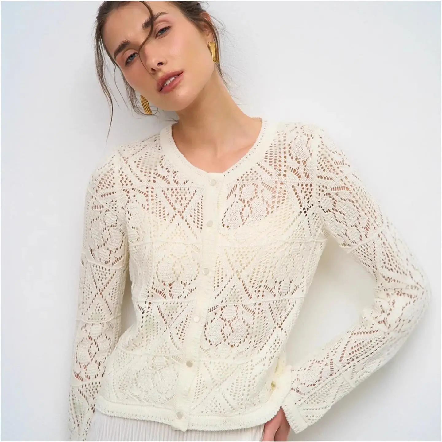 Cardigan estivo lavorato a maglia con bottoni Ultra-sottile lungo Sve Color da donna Faion Pure E-Commerce Ss