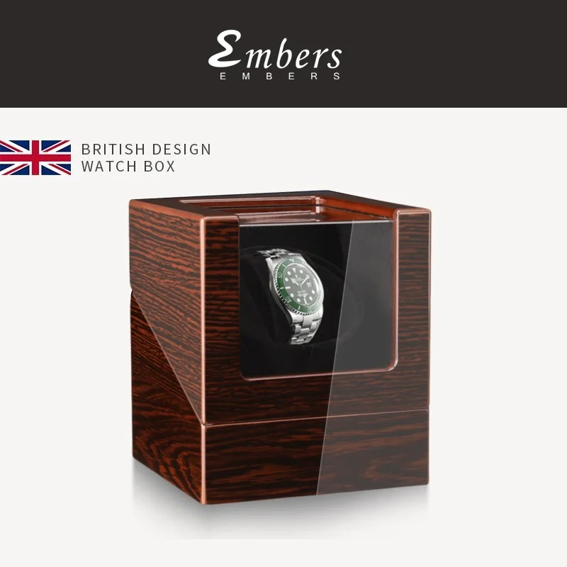 Embers Luxry enkele watchwinder batterij houten shaker horlogedoos automatische opwinder glazen opbergdoos Mabuchi Motro