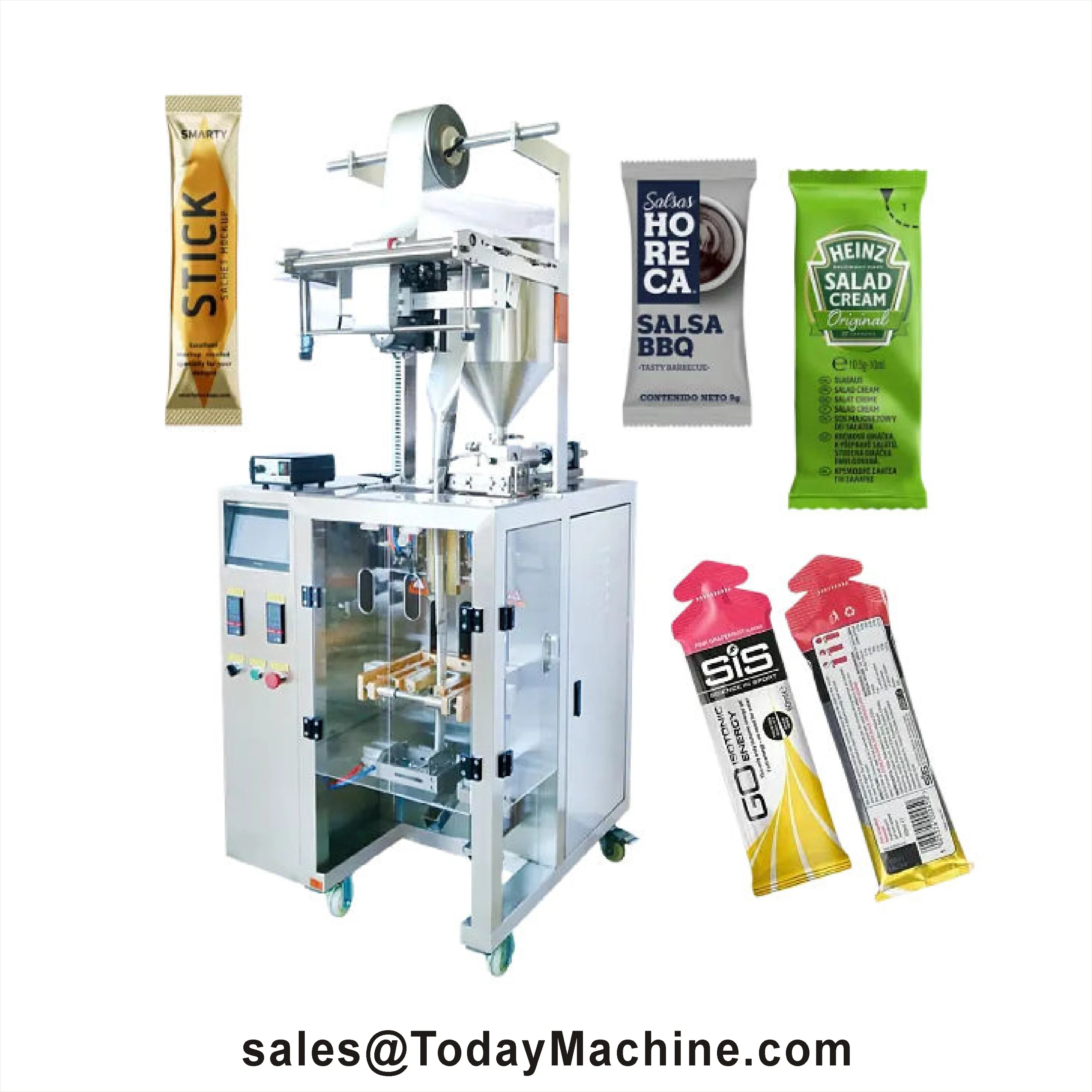 Macchina confezionatrice liquida per riempimento sacchetti, sigillatura, olio, acqua, salse al miele