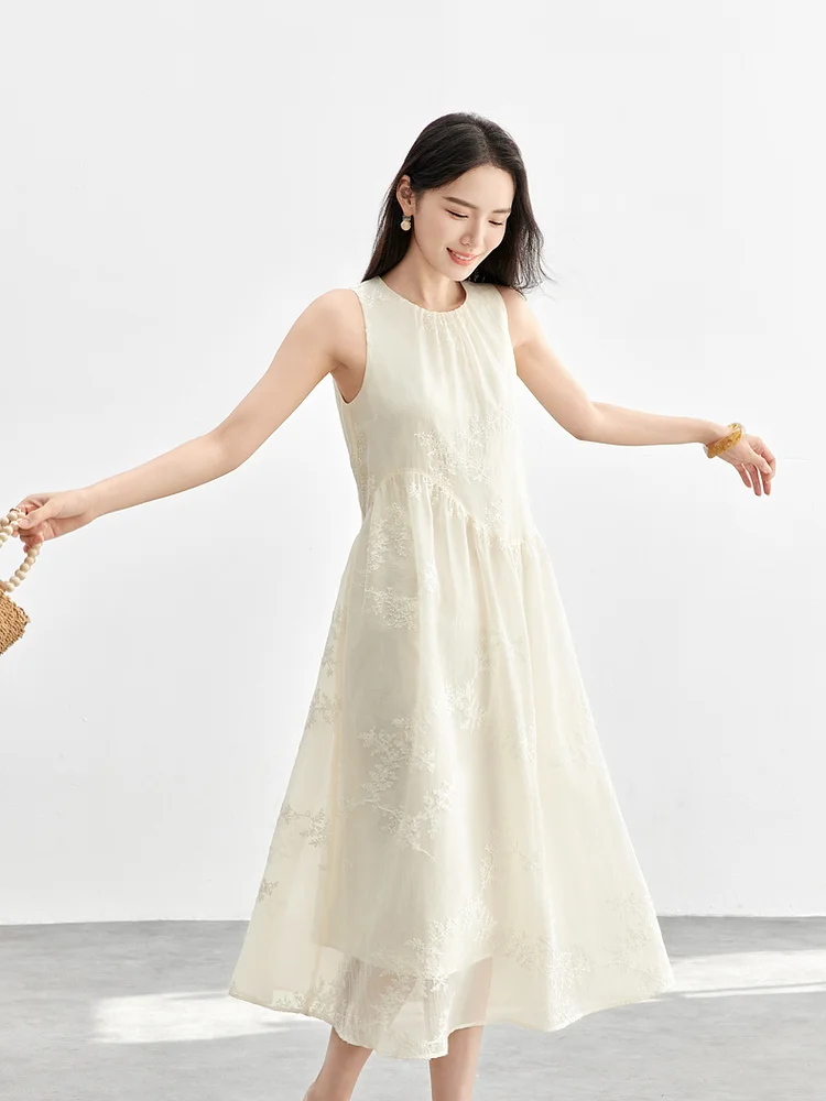 SENTUBILA Damen Sommerkleid 2026 Elegantes Damen-Sommerkleid mit Stickerei Ärmellos Urlaubskleid Langes Kleid für Frauen 151L58207 – Detail 10