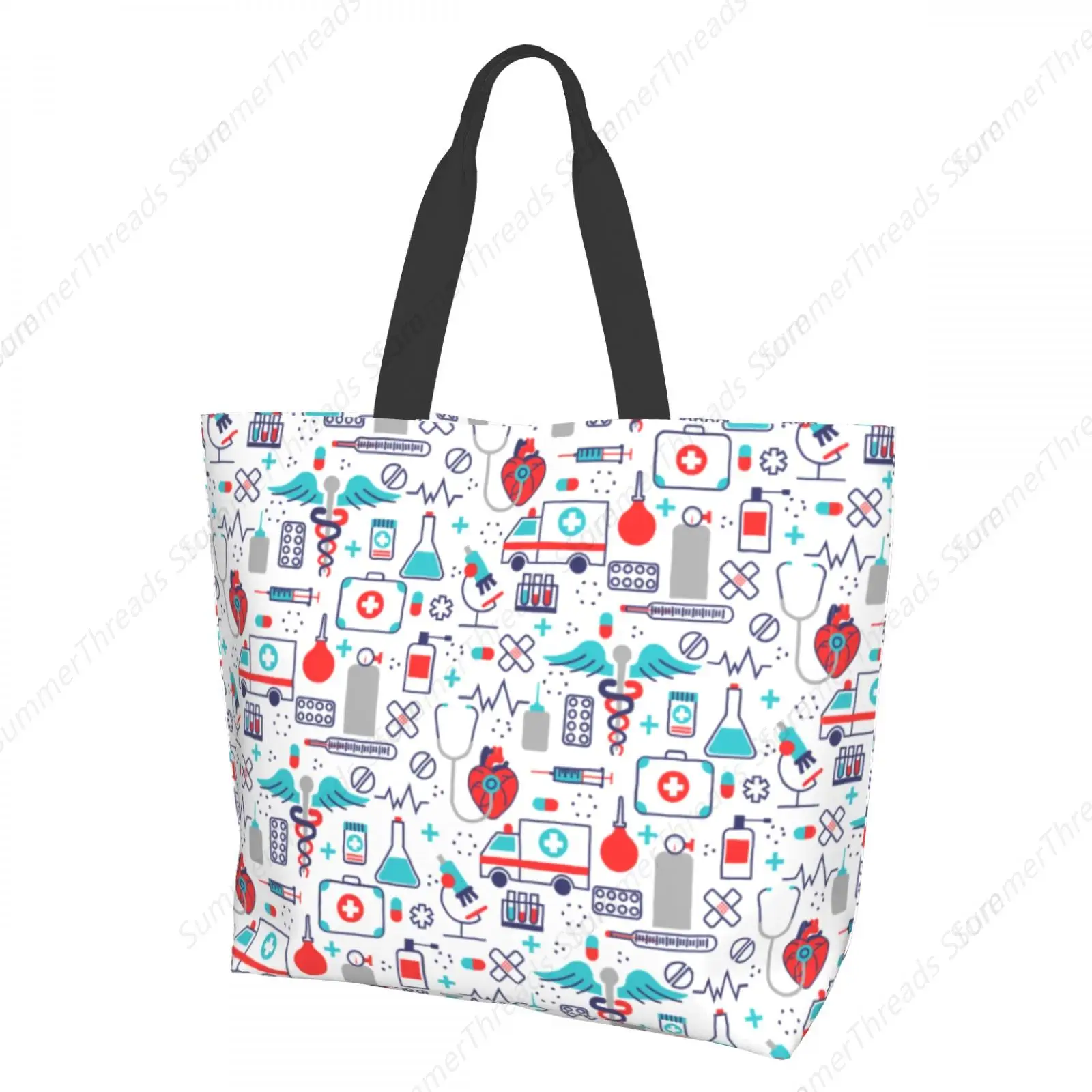 

Medical Icons Collection Tote Bag for Women Large Print Bags Portable Beach Bag Reusable Grocery Bags Waterproof