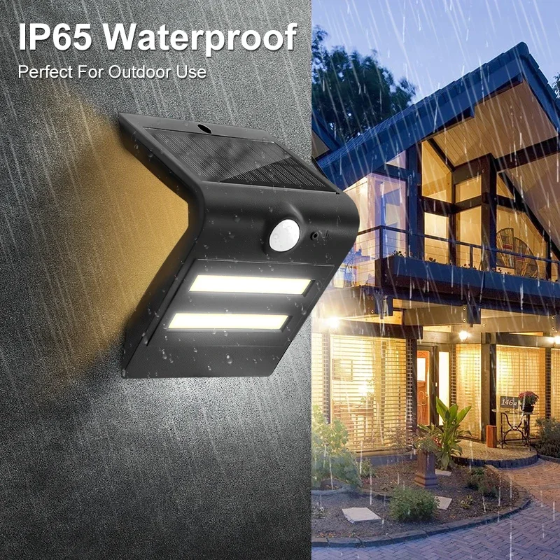 Imagem -04 - Super Bright Cob Outdoor Solar Lights com Sensor de Movimento Iluminação de Decoração do Jardim Ip65 Impermeável Lâmpada de Parede Solar do Pátio