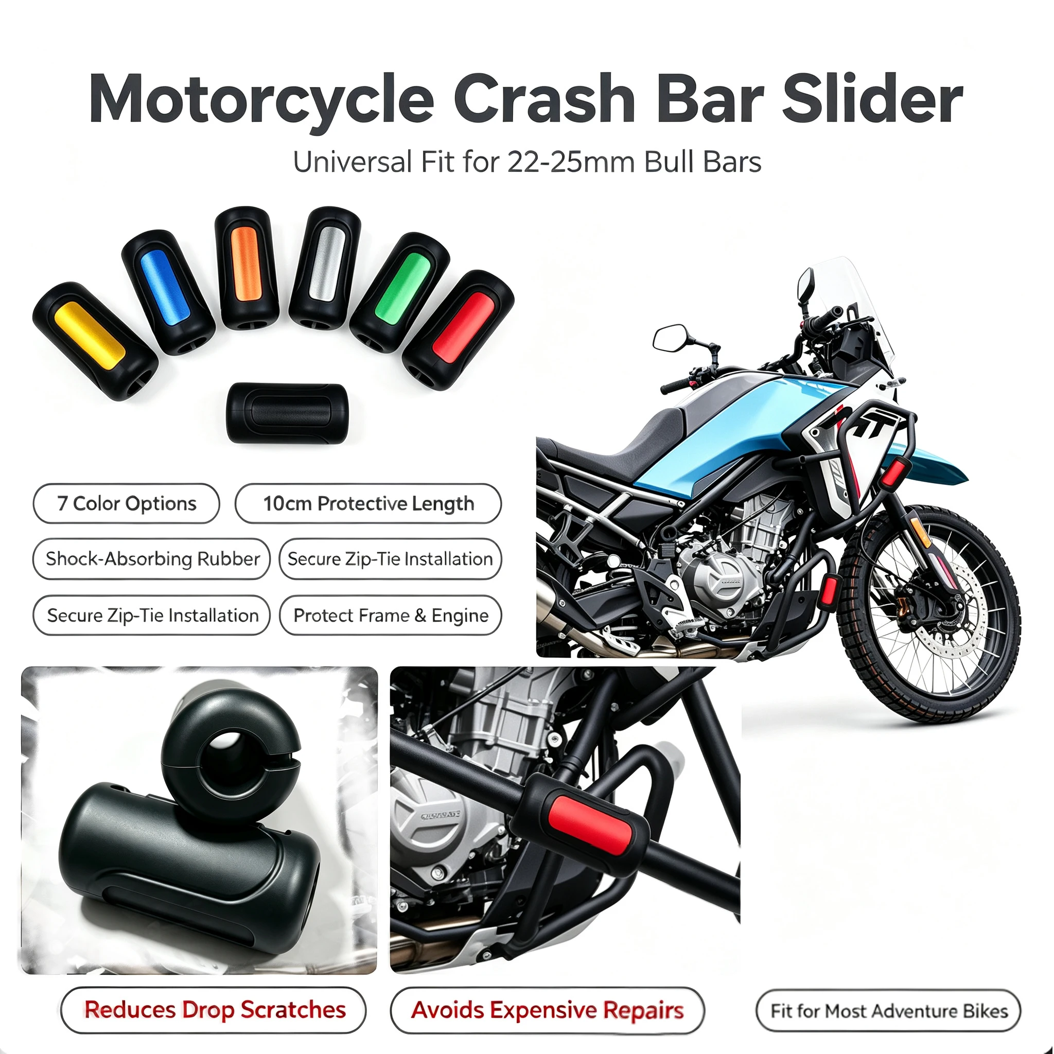 Universal 22-25mm Motorcycle Engine Crash Bar Slider Shock Absorbing Anti-drop Bumper Protector For Honda BMW Yamaha KTM CFMOTO
