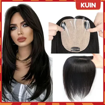 InjBase Swiss Lace réinitialisation-In Straight Topper for Women, 100% Remy Human Hair, Respirant and Soft Toppers, Natural Brown Document, 8 in-14 in, New