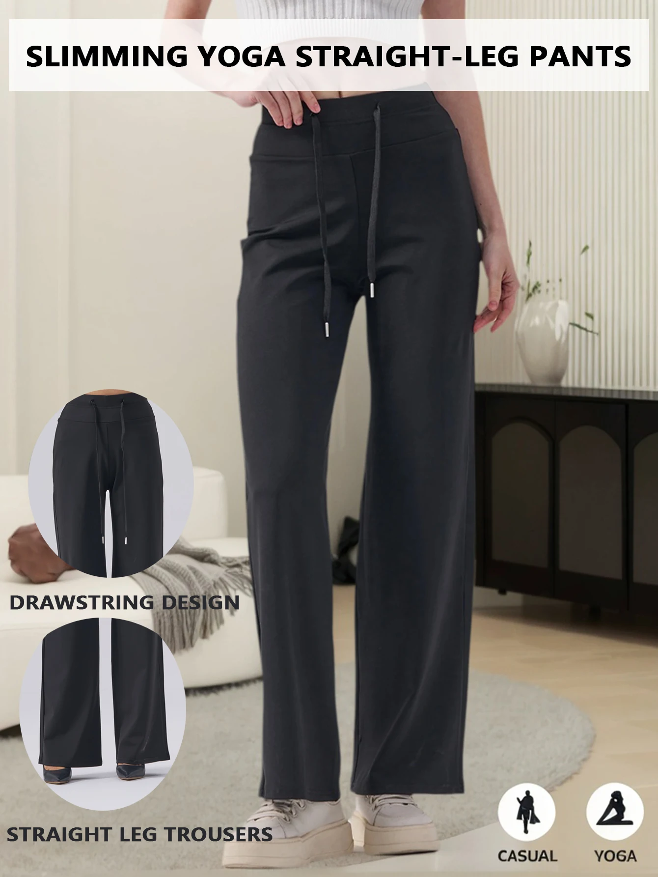 

Брюки с высокой талией, эластичным поясом и прямым широким кроем. | Свободные брюки, стройнящие и подчеркивающие фигуру, однотонные, повседневные.