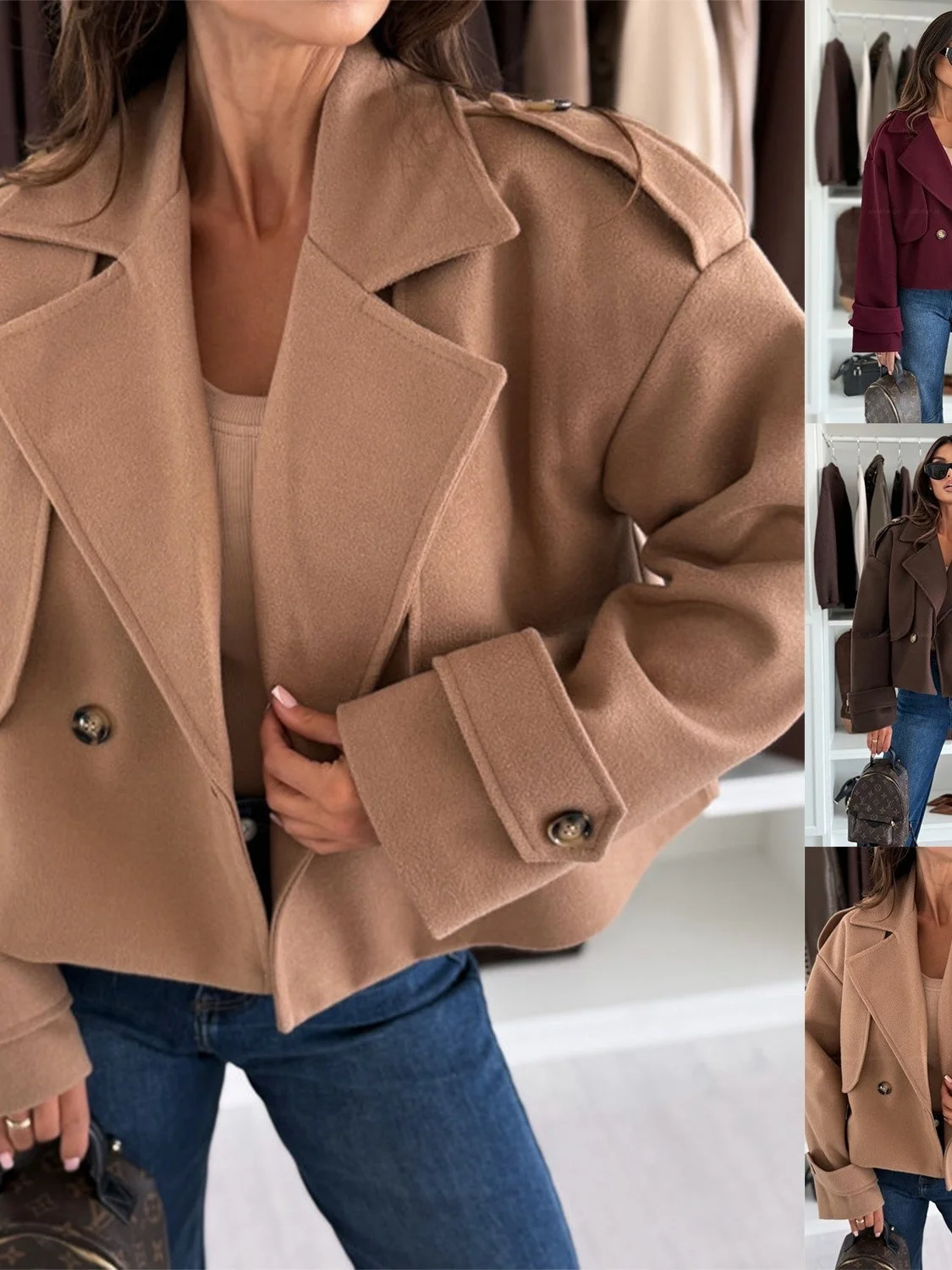 

Long Sve ort Woolen Jaet Thiened Winter Commute Sle Pure Color Casual ort Coat for Women