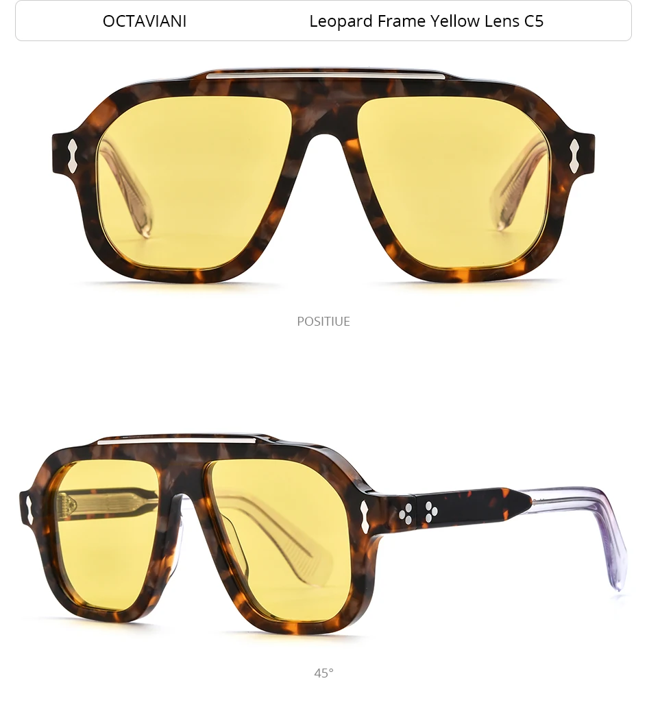 HEPIDEM Polarisierte Sonnenbrille aus Acetat, Herren, japanische Handarbeit, Marken-Designer, übergroß, dick, quadratische Sonnenbrille, Damen OC – Detail 6
